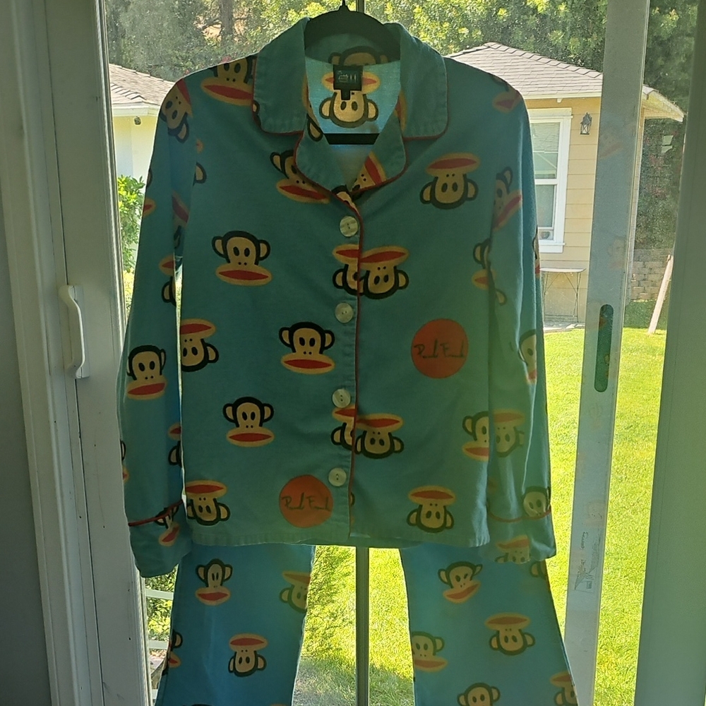 True Vintage Paul Frank SKYBLUE Monkey Print WOMEN GIRLS Pajama Set SZ SMALL XS